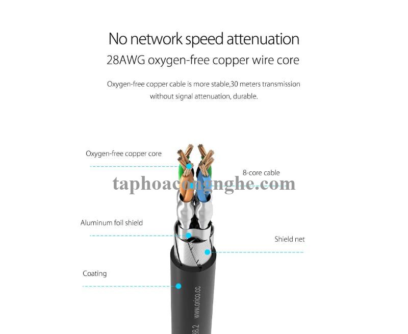 Orico 95642 PUG-C7-100-BK cat7 nhanh 10 gigabit 10m màu đen Cáp mạng 30095642